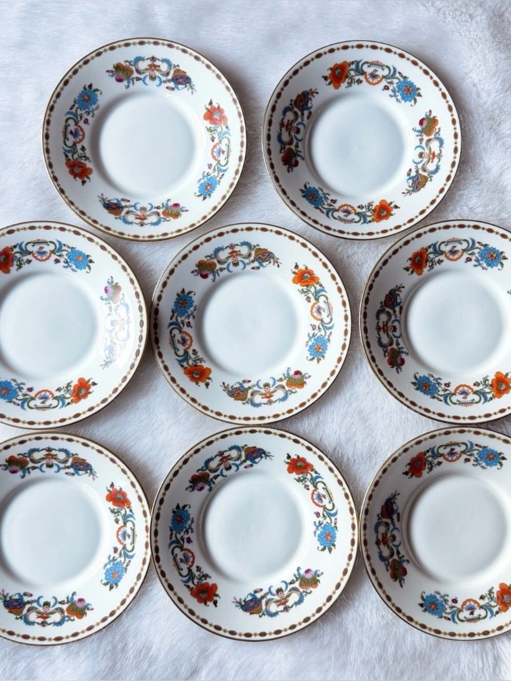 Set of 8 Vintage Ceralene A. Raynaud Vieux Chine Limoges France Saucers